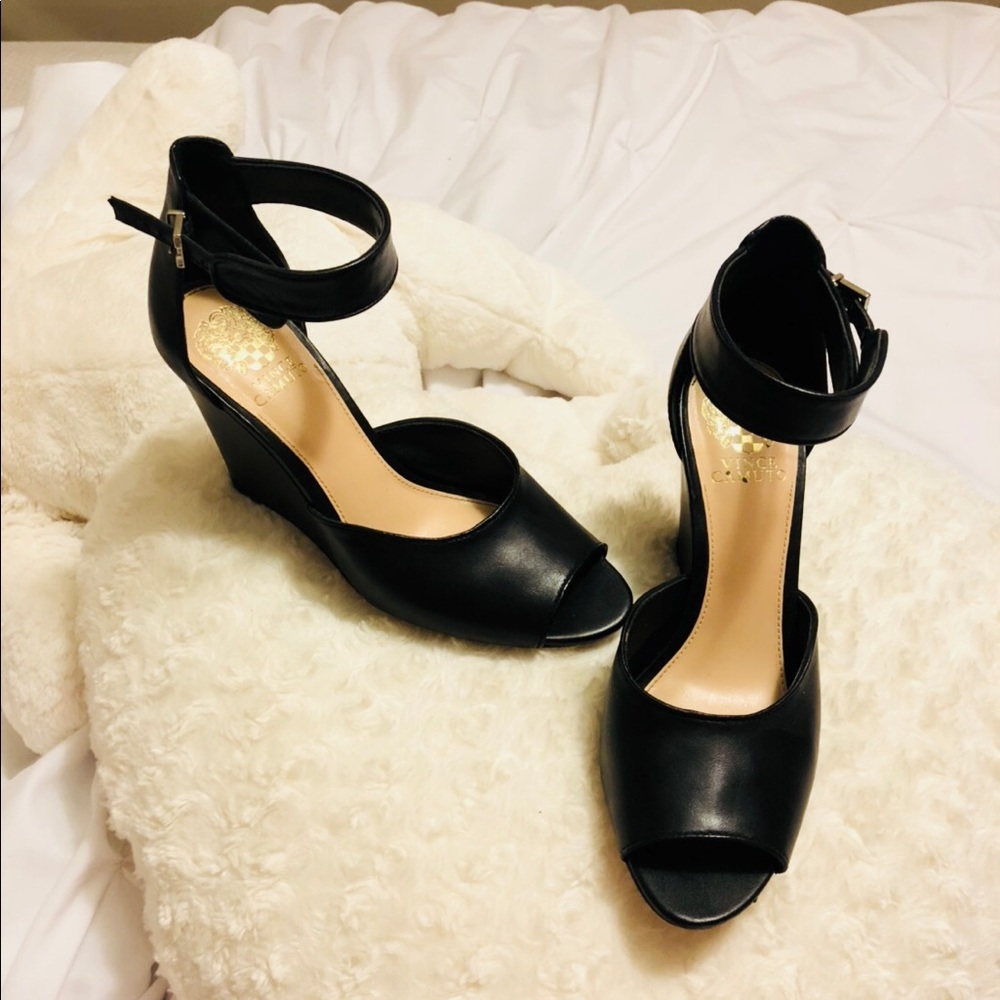 Vince Camuto ankle strap wedge. Size 9.5 black.
